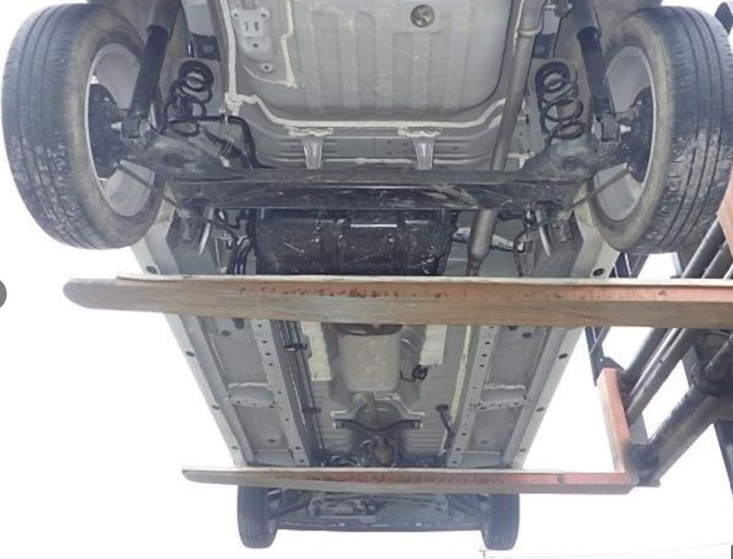 Underbody of the Nissan Dayz on a lift