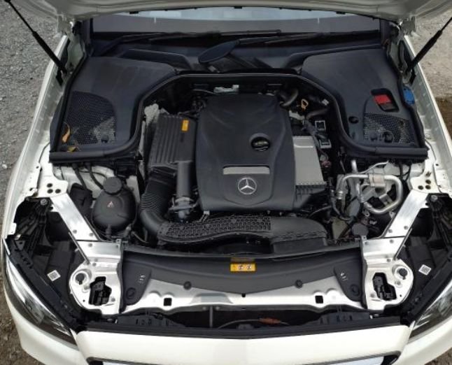 Engine bay of the 2.0 L turbo engine with the front bumper off